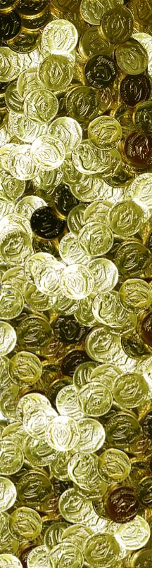 a shiny pile of gold chocolate coins